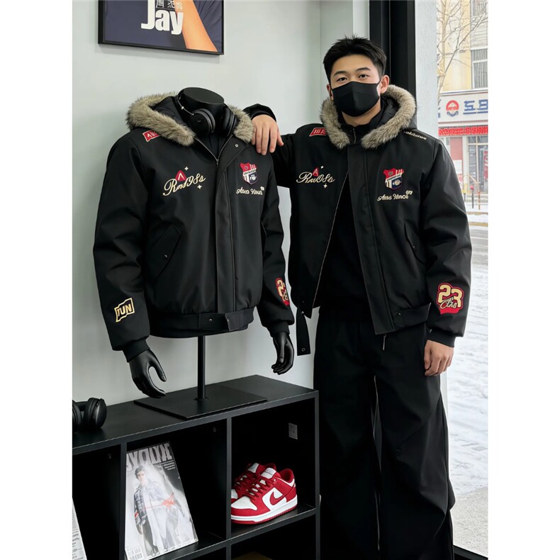 现货 美式复古刺绣徽章座山雕棉衣5045特P85图片