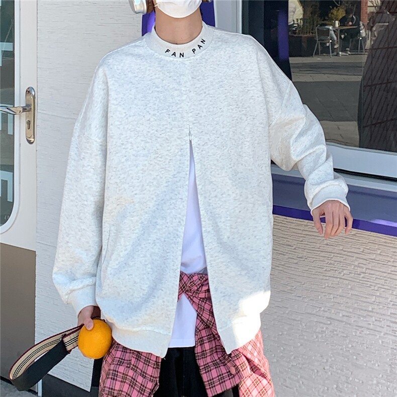 2026春秋立体裁剪螺纹刺绣拉链套头华棉卫衣W56685/特P40灰色,男装卫衣,电商A094