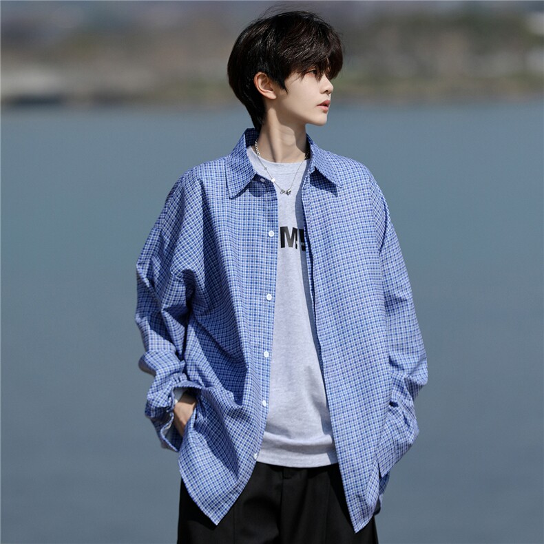 8XL-M长袖衬衫男春夏格子条纹衬衣宽松慵懒风防晒外套CS29005P45图片