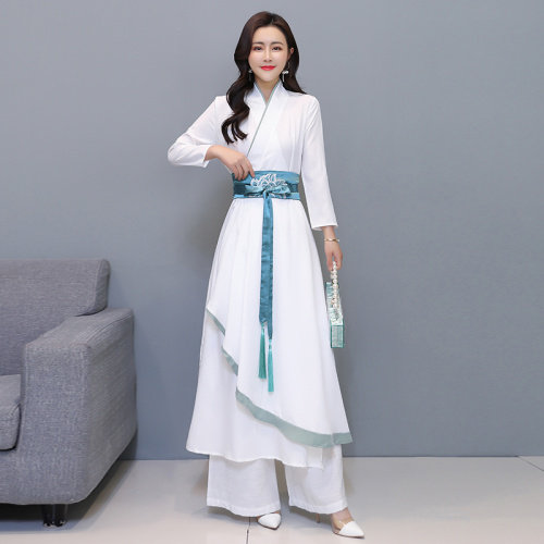 芷墨原创时尚古风刺绣连衣裙阔腿裤两件套,女装连衣裙,芷墨服饰