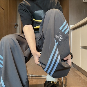 26新款夏季潮流条纹美式宽松休闲冰丝裤B315-K25643-特p35控68图片