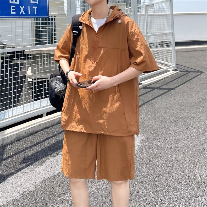 风套装工装款短袖男短裤休闲宽松外套衬衣薄款连帽TW64,男装牛仔裤,星座1116A-1（原606A）