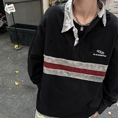 【有货】DC22-特P60撞色拼接设计感条纹破洞卫衣男女美式秋衬衣，男装卫衣，星座603-2