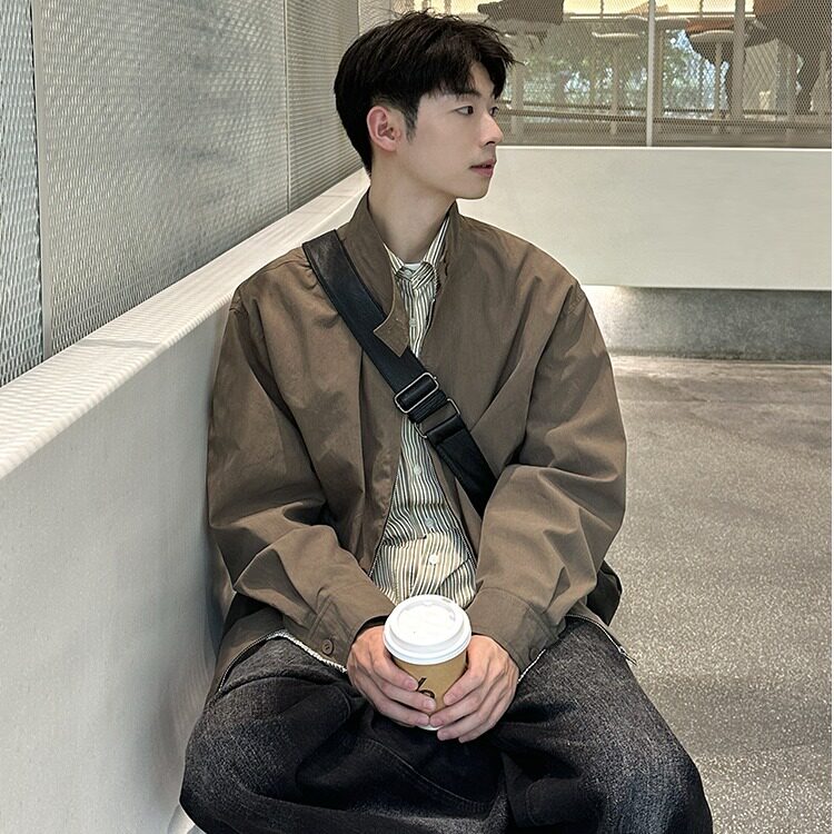 有货DWT122-特批60春秋日系复古立领夹克男生浅灰色外套，男装夹克，星座603-2