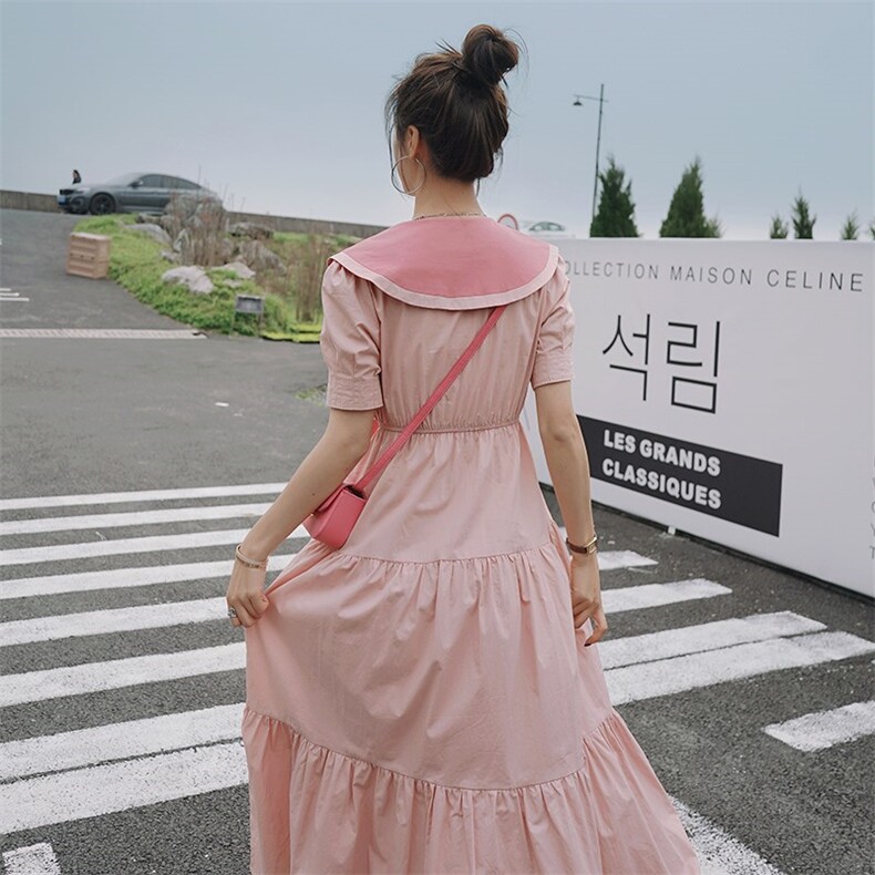 现货已出粉色拼领初恋长裙251—25102—P105—K158,女装连衣裙,浙宝189