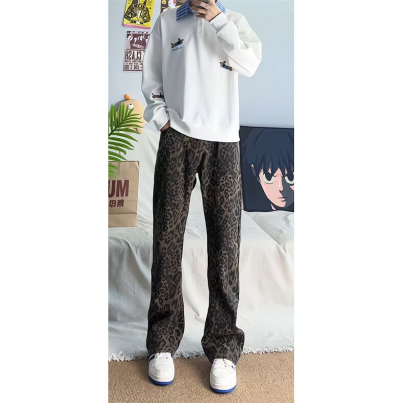 美式ins高街hiphop小众豹纹牛仔裤货号K2462特P48图片