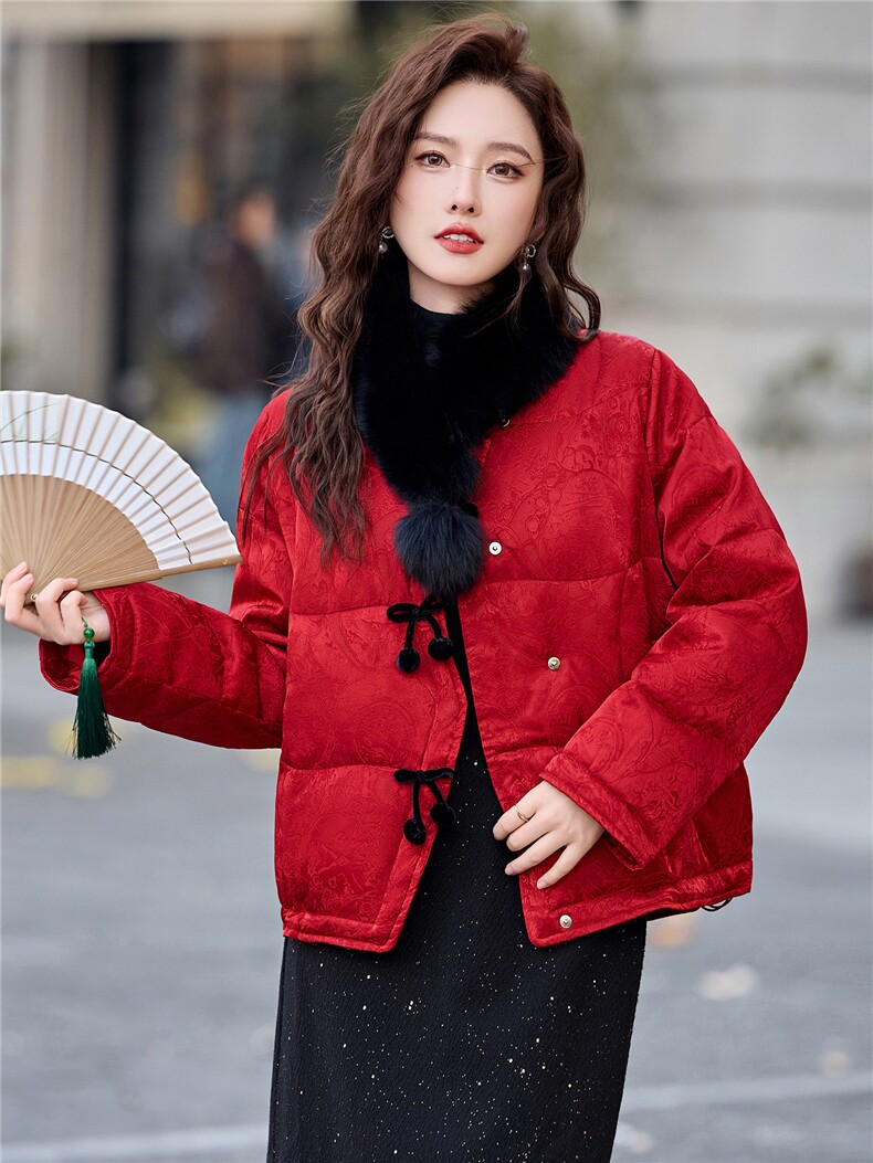 【现货现货】2026冬季新款新中式羽绒服女短款90白鸭绒真毛领现货,女装羽绒服,一安秀