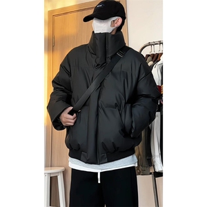 现货5W件冬季三防重磅硬挺boxy短款羽绒立领PU皮棉衣外套加厚棉服图片