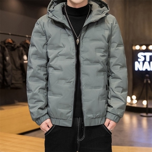 现货足连帽轻薄压花通道布学生团体校服大码宽松白鸭绒羽绒服男图片