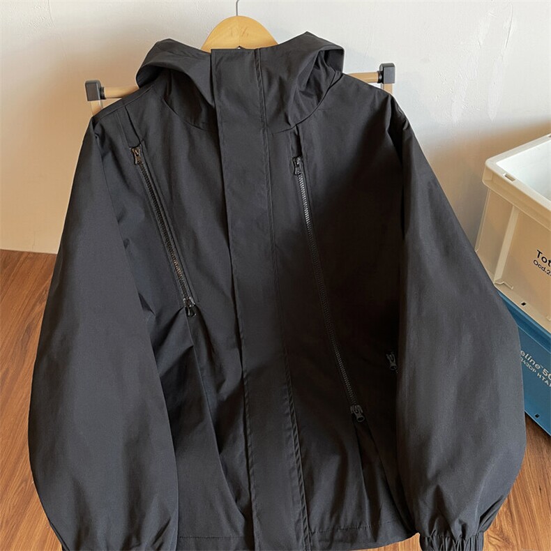 春季男士户外冲锋衣防水连帽纯色外套大码夹克潮A266-JK8018-P45图片