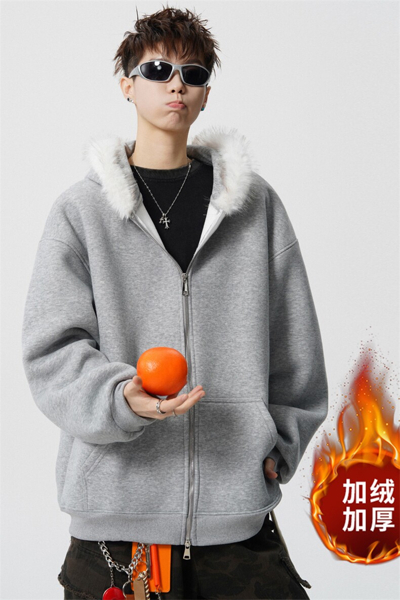 重磅580G！2025秋冬男士毛领开衫卫衣保暖外套WY90特P75,男装棉衣,电商B220