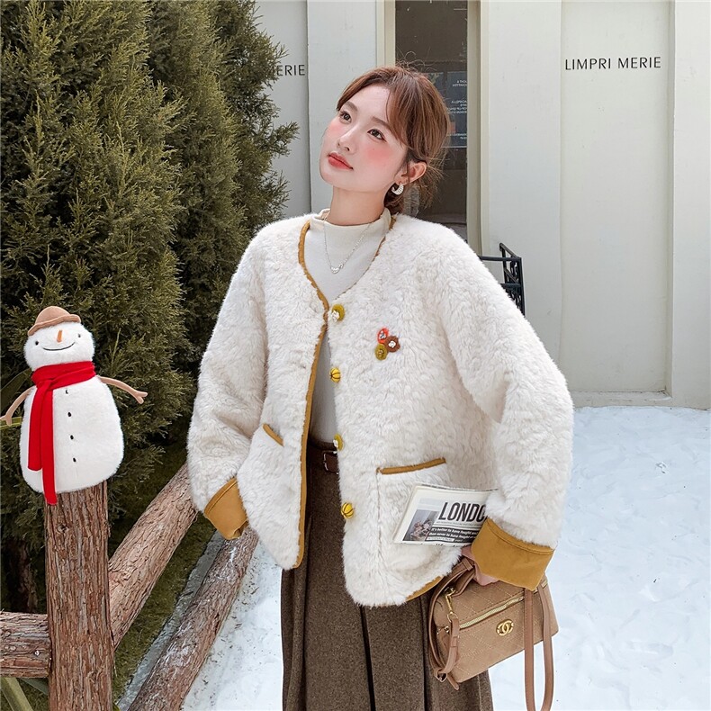 保暖上衣女冬超好看独特漂亮羊羔毛短外套，女装羊羔毛/颗粒绒，浙宝212A