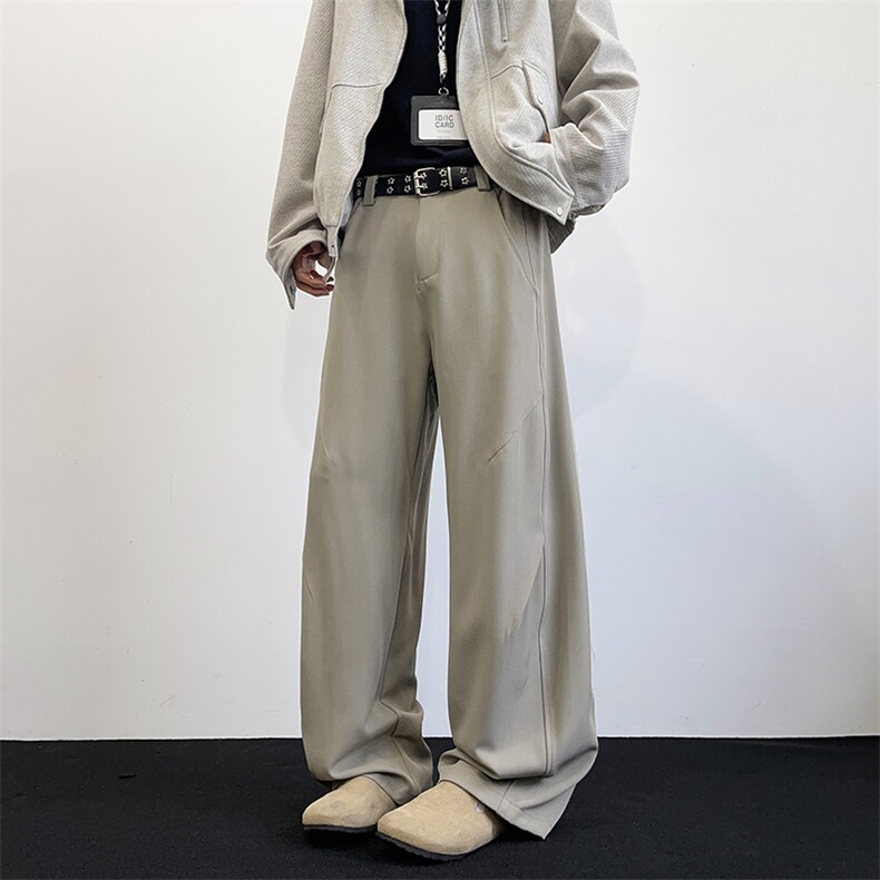 港风秋款男休闲西裤褶皱阔腿宽松休闲坠感长裤h0336P45,男装西裤,星座1013-1