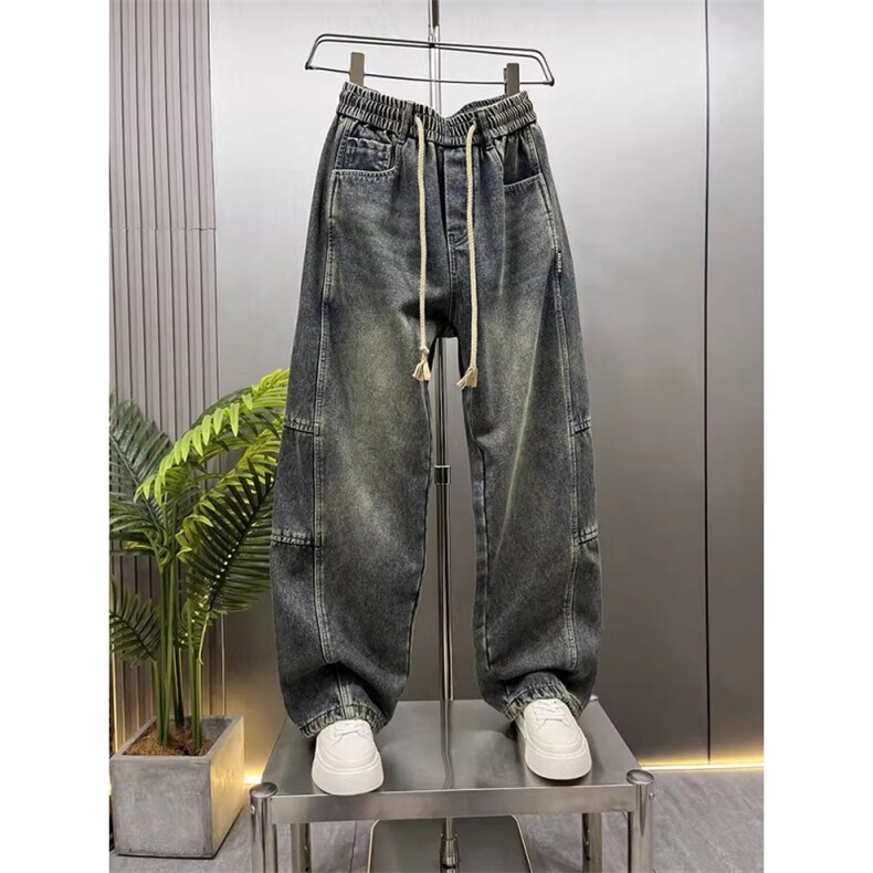 1506-1/KT12491/P51新款牛仔裤拼接男士多口袋宽松直筒裤青年水洗,男装牛仔裤,星座1506-1