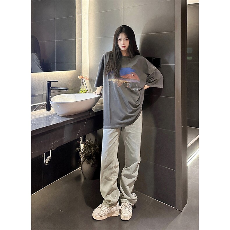 B221美式ins高街暗黑小众毛边破洞直筒牛仔裤LK23112-P75控98,男装牛仔裤,电商B221