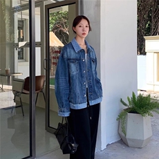 秋冬季新款蓝白格子撞色翻领假两件宽松牛仔夹克男女外套JKC311，男装夹克，星座516A