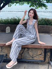 少女风休闲条纹上衣阔腿裤套装女夏2025新款爆款高级感绝美两件套，女装套装/套裙，浙宝276（原081）