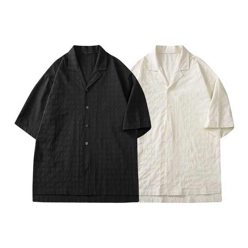 C5029/P40夏季新品西服领衬衫男个性肌理感格纹潮男宽松衬衣上衣图片
