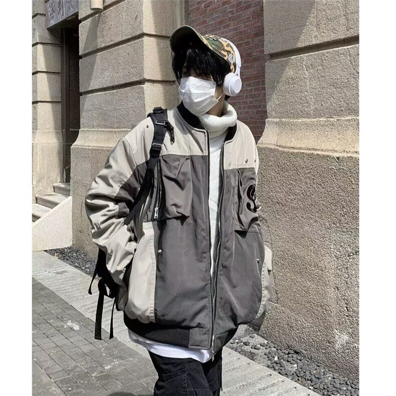 潮牌秋春秋美式复古飞行夹克休闲贴标设计棒球服工装外套男潮，男装夹克，星座506A