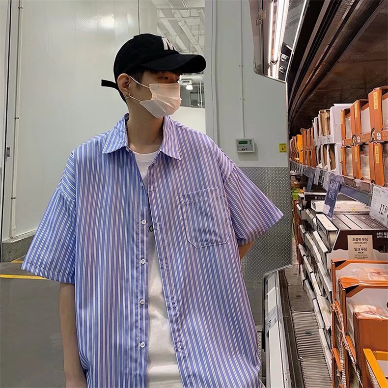 夏季短袖衬衫潮流帅气休闲条纹衬衫C53P30,男装衬衫,星座1116-2