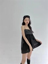 拼接雪纺吊带裙，女装背心吊带，HE