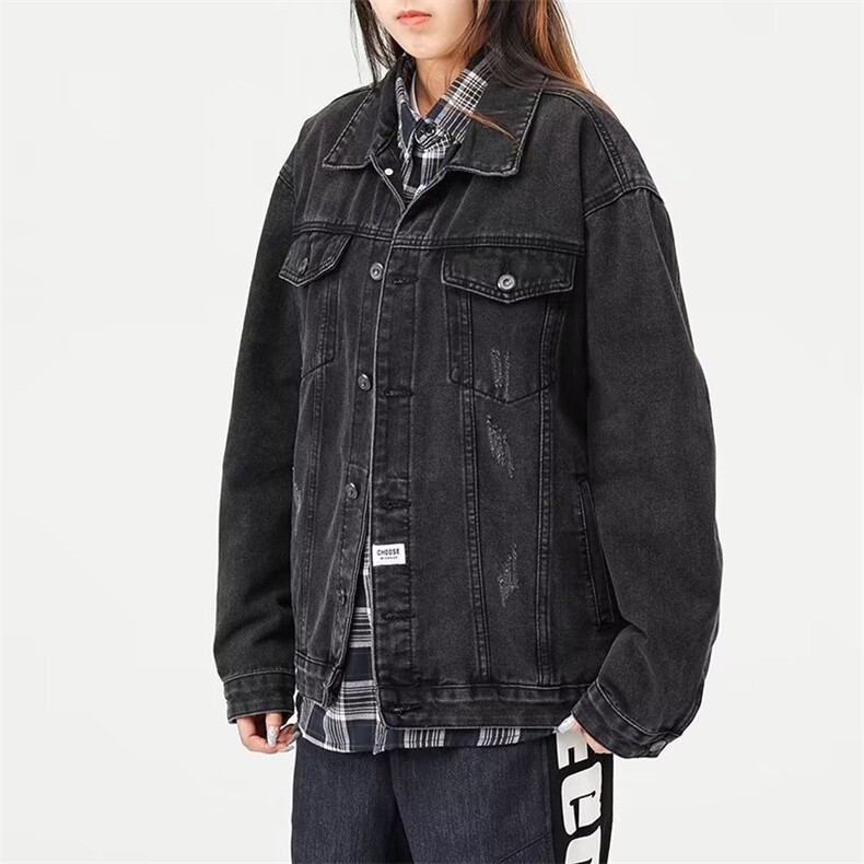 男女牛仔夹克工装口袋猫须中性字母刺绣魔术贴外套大码JK8006P60,男装夹克,星座1013-1