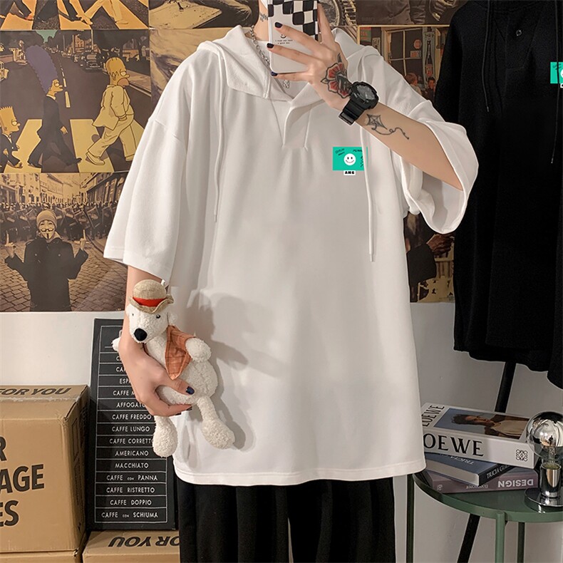 LD54264-P45NASA连帽短袖t恤男大码胖子带帽五分袖中袖海报风,男装T恤,电商A040