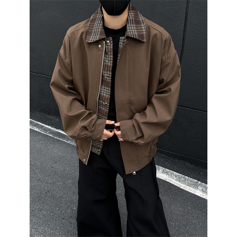 巴恩风格纹翻领棉服复古美式宽松假两件夹克痞帅外套-JK610JM,男装夹克,星座1002-2