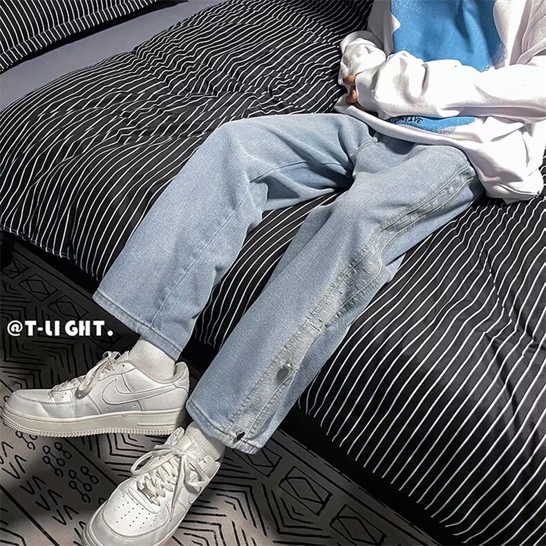 牛仔裤男韩版潮流春季潮牌高街ins宽松直筒阔腿拖地裤NK331-P45,男装牛仔裤,星座1008-1