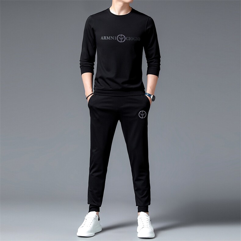 中老年男士印花运动套装爸爸春秋季套头圆领两件套中年人休闲服,男装休闲套装,电商B212（原钱塘6029）