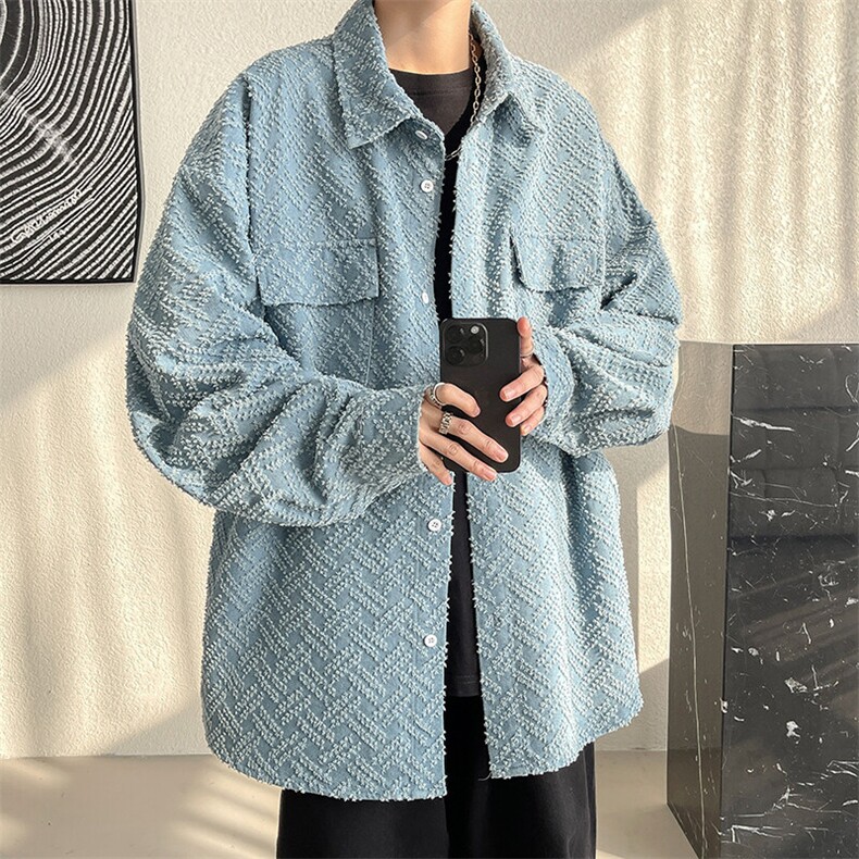 2025春新纯色翻领小香风外套男大码美式潮牌牛仔毛边夹克J528-P70,男装夹克,电商A001-1
