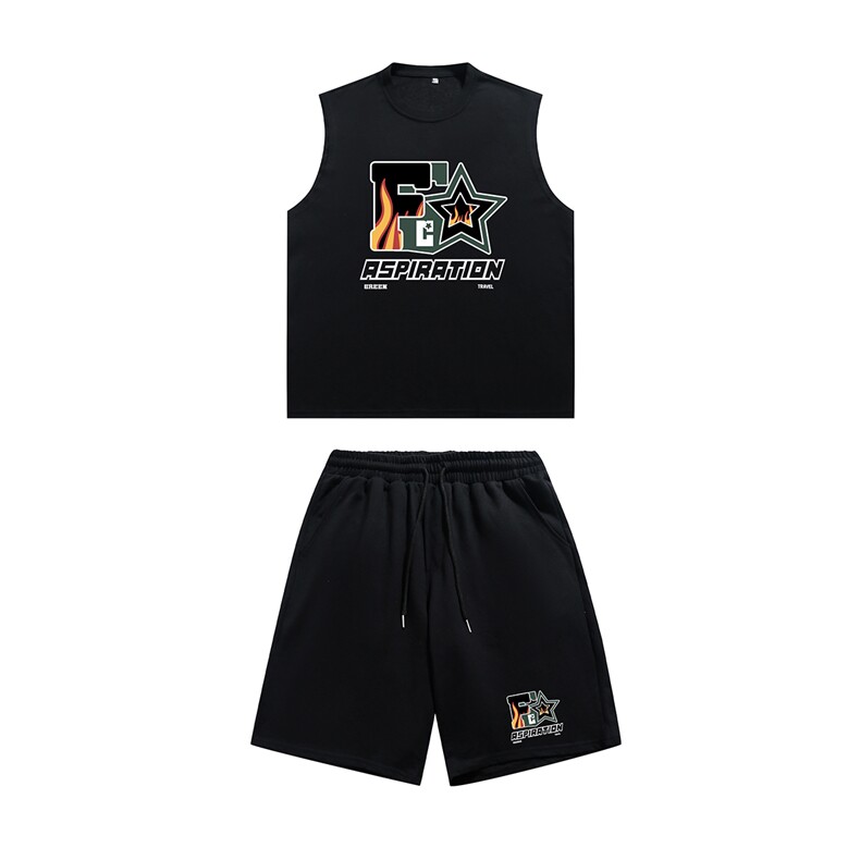 港风2023夏季新品ins潮牌印花休闲运动套装短袖短裤TZ213-P50K68，男装休闲套装，电商A247-1