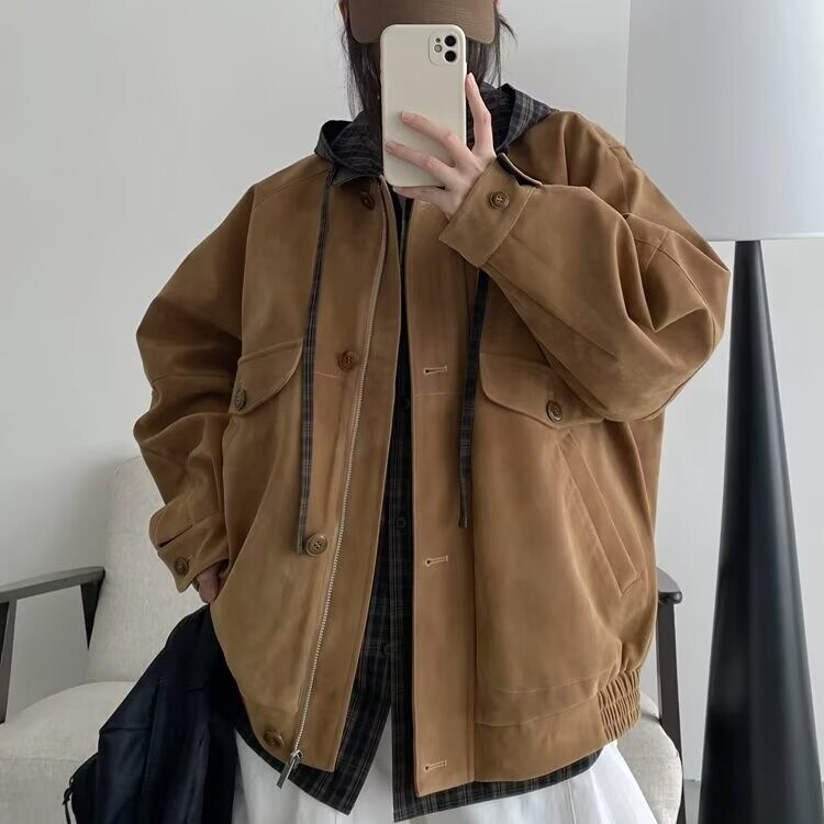 中古感春秋季新款做旧麂皮撞色复古皮衣外套男女JKX217-P80,男装皮衣,星座208-5
