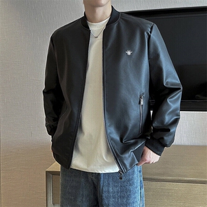 秋冬新品跨境男装PU皮夹克男士潮流修身机车服皮衣男潮流图片