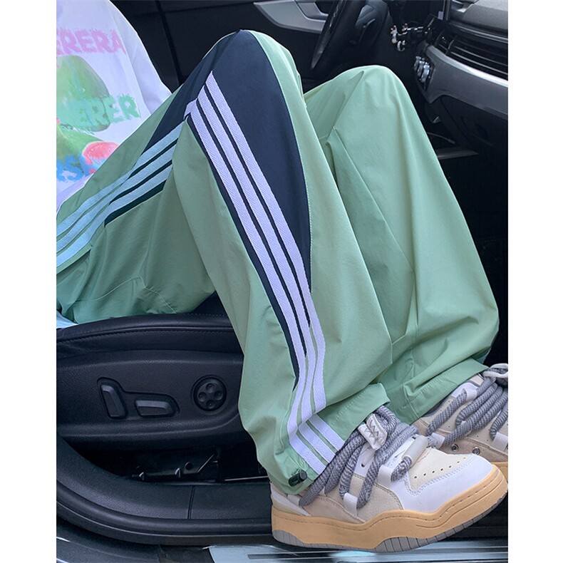 特批P33无差价25夏冰丝三条杠拖地裤潮牌大码束脚阔腿裤男K1436,男装休闲裤,电商A001