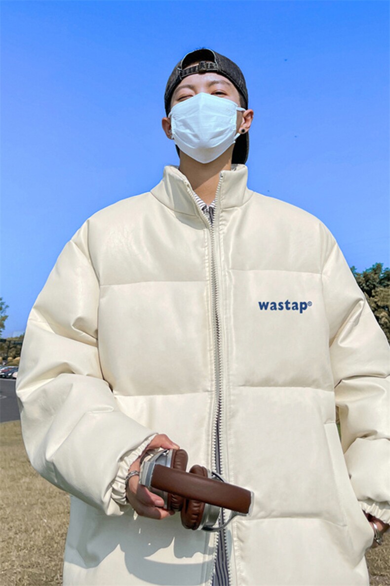 均可提供短视频高品质港风wast英文PU皮加厚棉衣PM09-p110控148,男装棉衣,星座508（原C305）