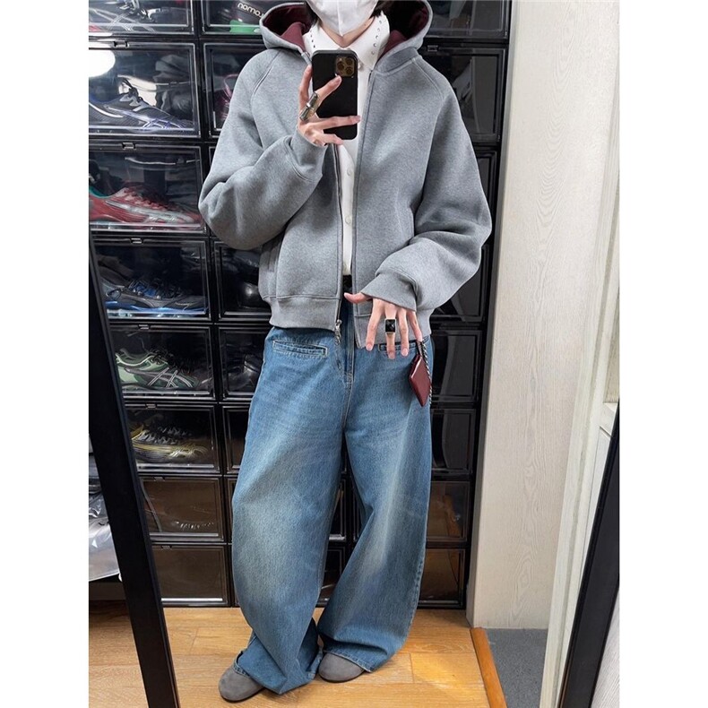 美式连帽卫衣男女春秋高质量潮流重磅boxy版型开衫外套LW2299-p54,女装短外套,星座1008