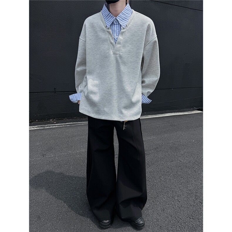 黑墙假两件拼接翻领大码卫衣男秋季潮牌宽松情侣A436-2231-P50,男装卫衣,电商A436