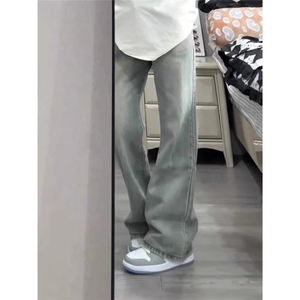 美式高街加绒加厚裤子男秋冬烟灰色牛仔裤KF3058常规P39加绒P49图片