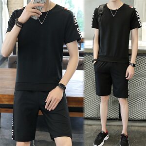 夏装新款精神小伙两件套运动休闲短袖薄T恤短裤套装男TZ图片