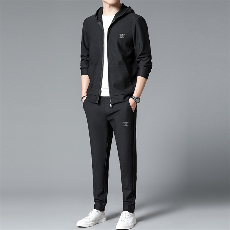 SA3099-2钱塘2020-2时尚休闲简约开衫连帽中青年男士套装P190,男装休闲套装,钱塘207-2