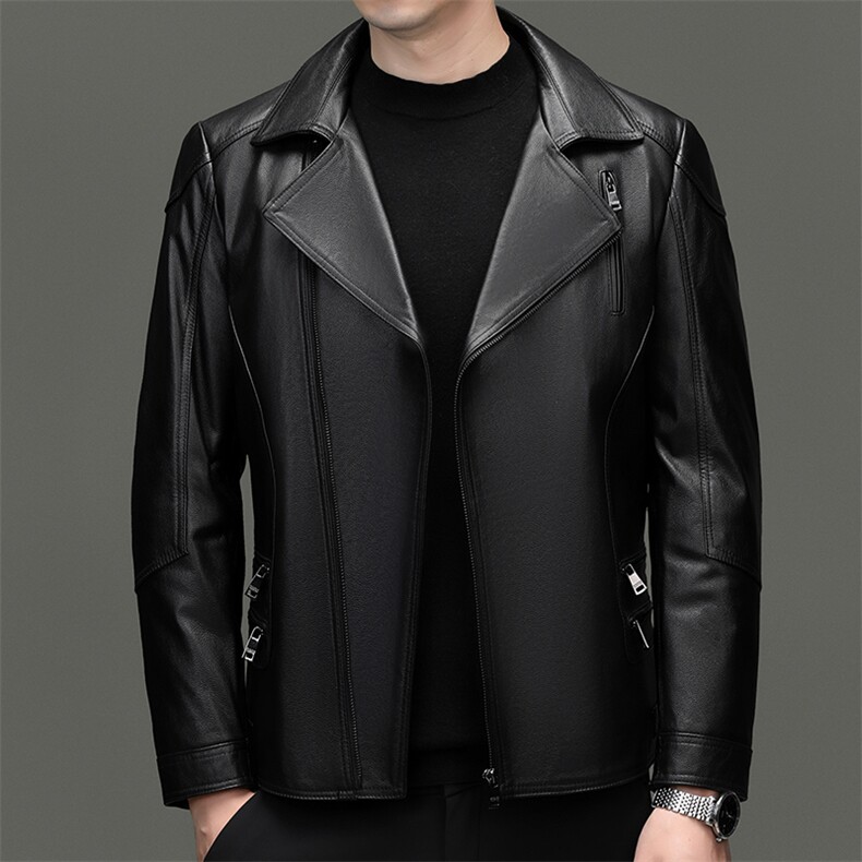W2213YR冬季海宁男士真皮羽绒服牛皮夹克短款皮外套翻领机车皮衣,男装夹克,电商B360