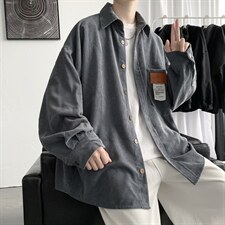 潮流港风休闲秋冬灯芯绒长袖衬衫男宽松复古衬衣中性  H215/P50图片