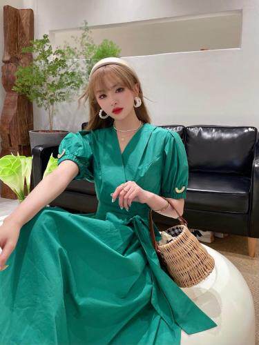 夏季新款茶歇法式复古仙气森系泡泡袖衬衫连衣裙，女装衬衫，香水之恋