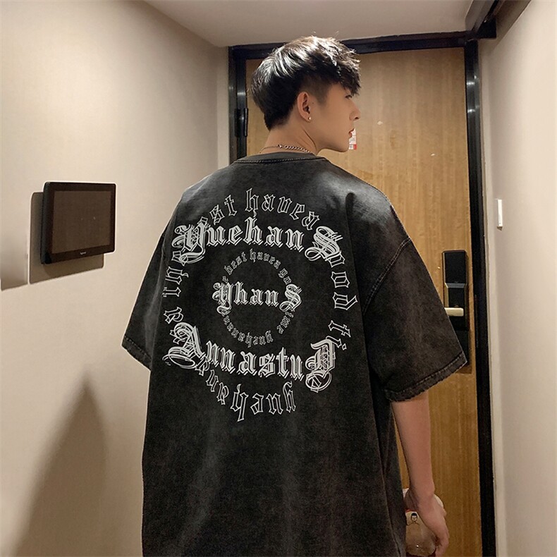 抖音供货、230克现货水洗棉印花宽松版短袖T恤D223A-ST2321-P35,男装T恤,电商019-1