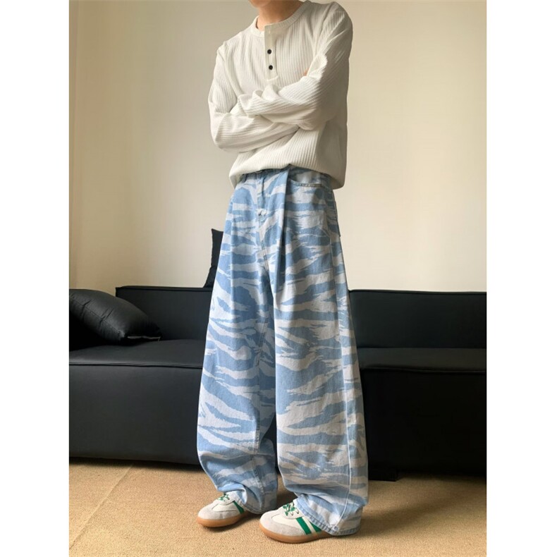 水洗蓝色牛仔裤直筒波浪纹百搭情侣秋冬装长裤XZ212-QNK7029-P46,男装牛仔裤,星座212