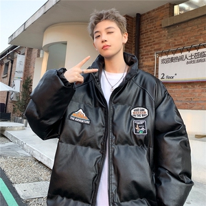 23冬装新款 美式复古徽章皮棉服pu情侣棉衣面包服外套男D333 P118图片