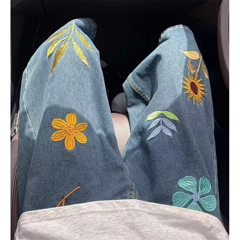 花卉刺绣牛仔短裤男款夏季宽松阔腿七分裤子直筒中裤N3566,男装牛仔裤,星座1116A（原606A-3）
