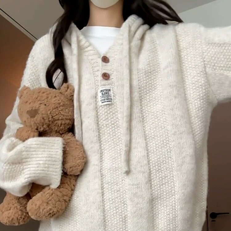 美式情侣提花毛衣男女冬季加厚连帽长袖套头针织衫保暖上衣图片