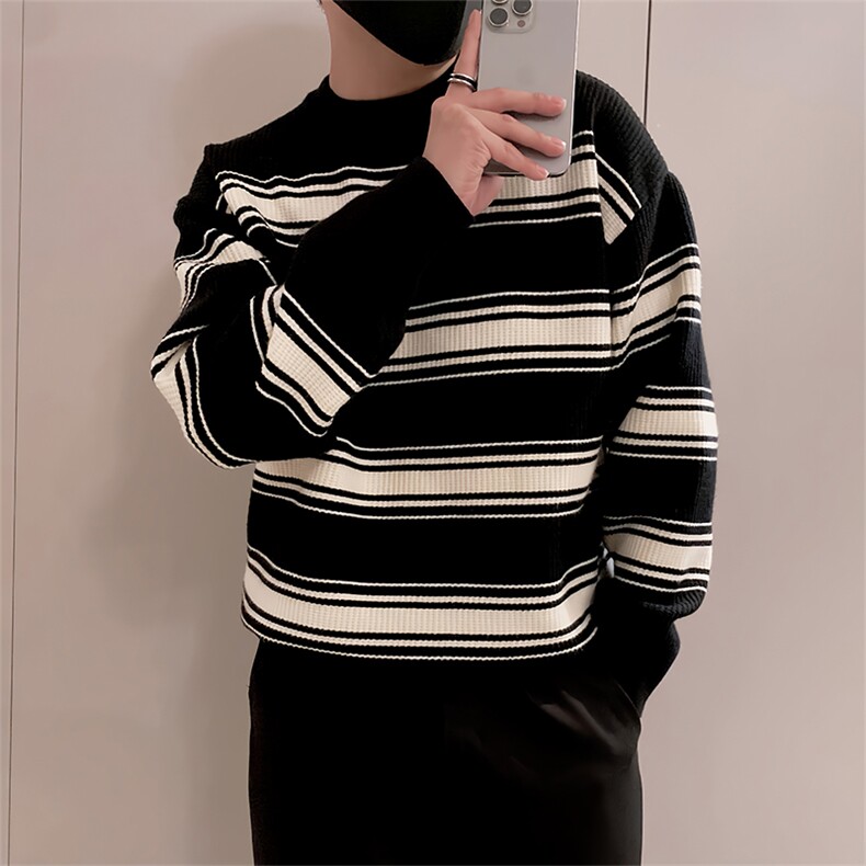 LV295/P85控115冬季美式条纹男款针织衫长袖百搭圆领套头毛衣首1,男装针织衫/毛衣,星座305B